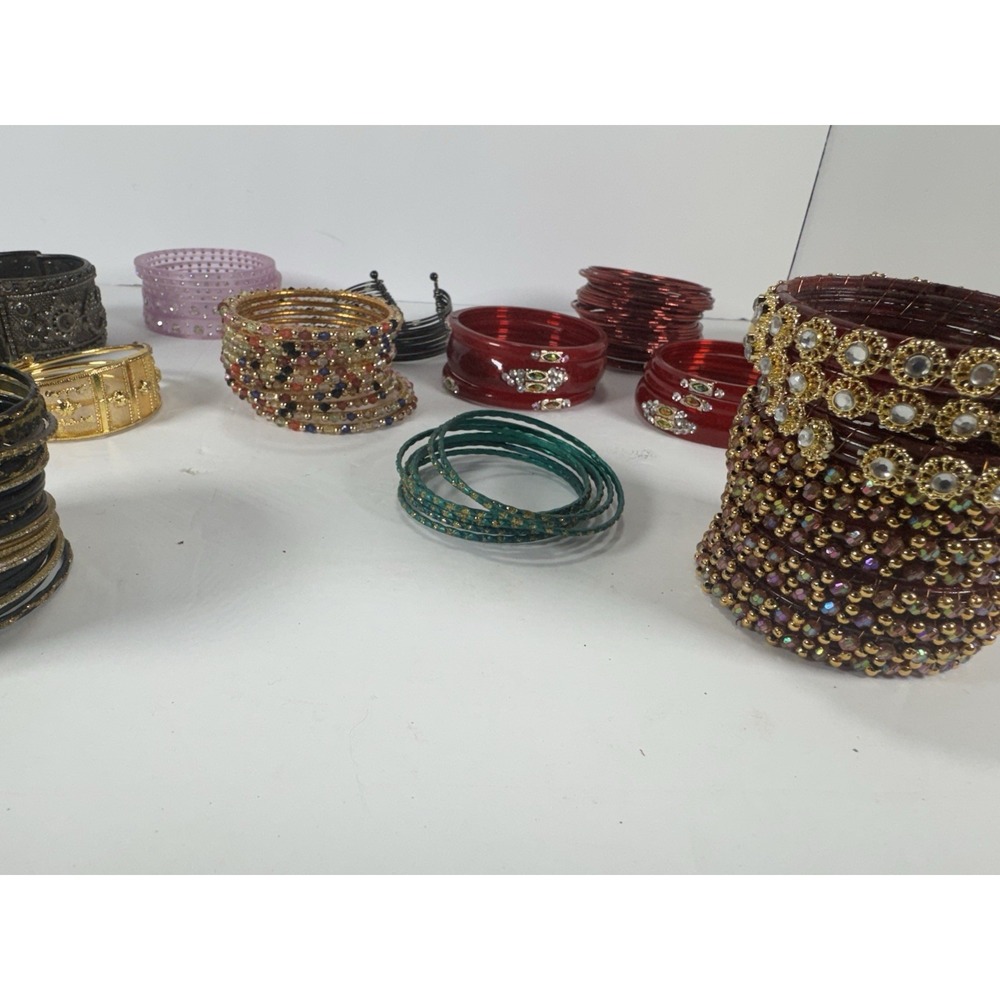 100pc Indian Bollywood Bangle Bracelet Lot Rhinestone Small 2.25-2.625" - Picture 2 of 14